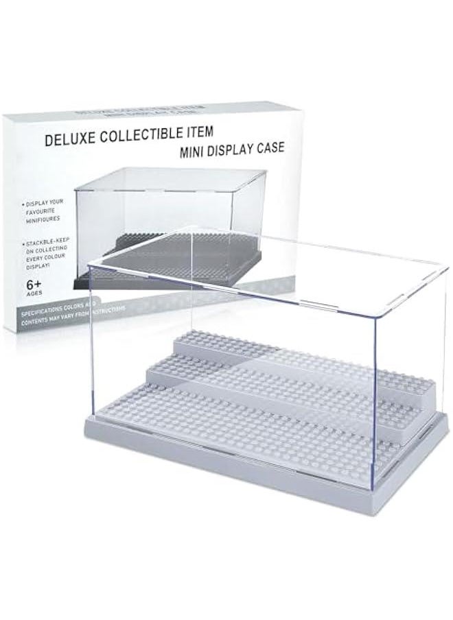 Generic Minifigure Display Case for Action Figures Blocks, Acrylic Display Box Storage, Clear Minifigure Display Shelves with 3 Movable Steps Disply Shelf Gift Collection Models Minifigures (Grey)  - Image 1