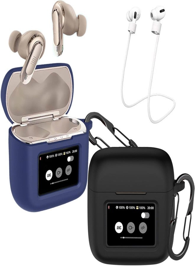 EasyBee [2 Pack] easyBee Case Compatible with JBL Tour Pro 3 Charging Cover, with 2 Keychain and Anti-Lost Strap, Soft Liquid Silicone Ultra Thin Shockproof Protective Kit - Black and Blue - Image 1