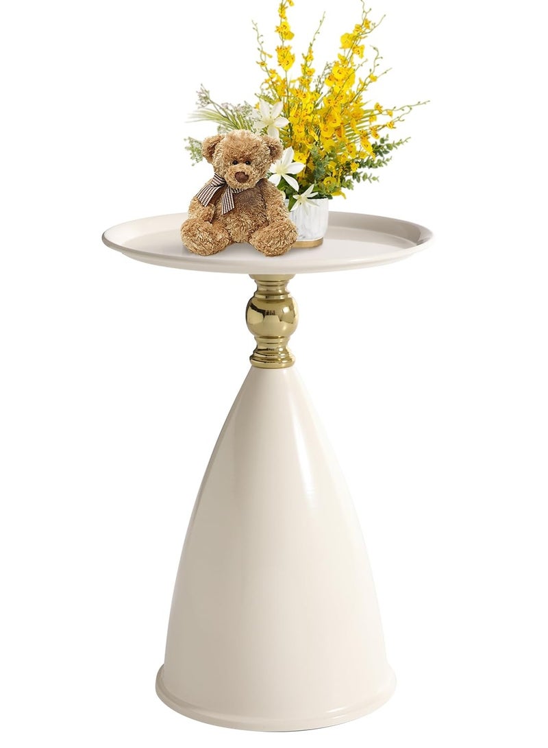 XiuWoo Round Side Table, Narrow Creative Side Table, Modern Circle Accent End Tables for Living Room, Cream Drink Martini Table for Small Spaces, White - Image 1