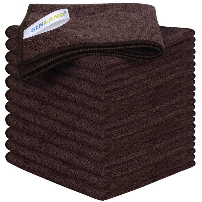 ABSORBENT MICROFIBER DISH CLOTH KITCHEN NO STREAK CLEANING CLOTH DISH RAGS LENS CLOTHS 12 INCH X 12 INCH 12 PACK DARK BROWN