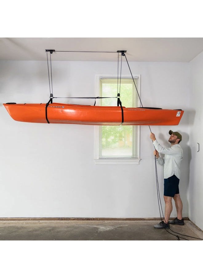 StoreYourBoard Kayak and Canoe Ceiling Pulley System, Garage Mount Storage Hoist, Heavy Duty Holds 150 lbs, Indoor Hanging Organizer  - Image 2