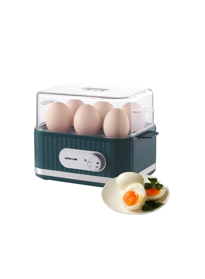 GREEN LION Smart Egg Cooker, Electric Egg Boiler with 6 Egg Capacity, 3-Level Cooking Options, Fast & Easy Egg Steaming, Compact Design, 400W Power, Auto Shutoff, Transparent Cover, Easy to Clean, Perfect for Boiled and Poached Eggs – Green - Image 1