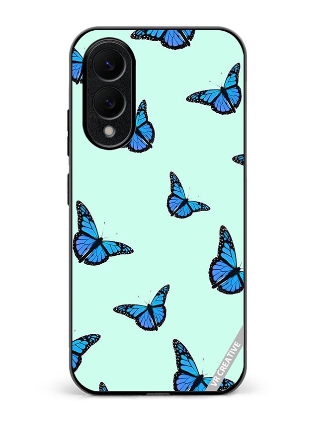 VR CREATIVE Protective Case Cover For Samsung Galaxy S25 Edge Blue Butterfly Flies Design Multicolour