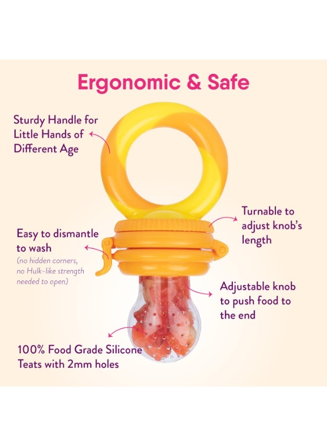 NatureBond Baby Food Feeder/Fruit Feeder Pacifier Nibbler (2 Pack) - Infant Teething Toy Teether Weaning in Appetizing Colors | + Additional Silicone Sacs - Image 3