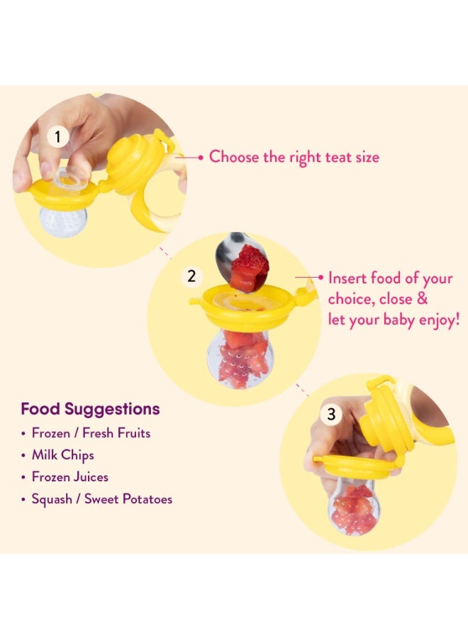 NatureBond Baby Food Feeder/Fruit Feeder Pacifier Nibbler (2 Pack) - Infant Teething Toy Teether Weaning in Appetizing Colors | + Additional Silicone Sacs - Image 2