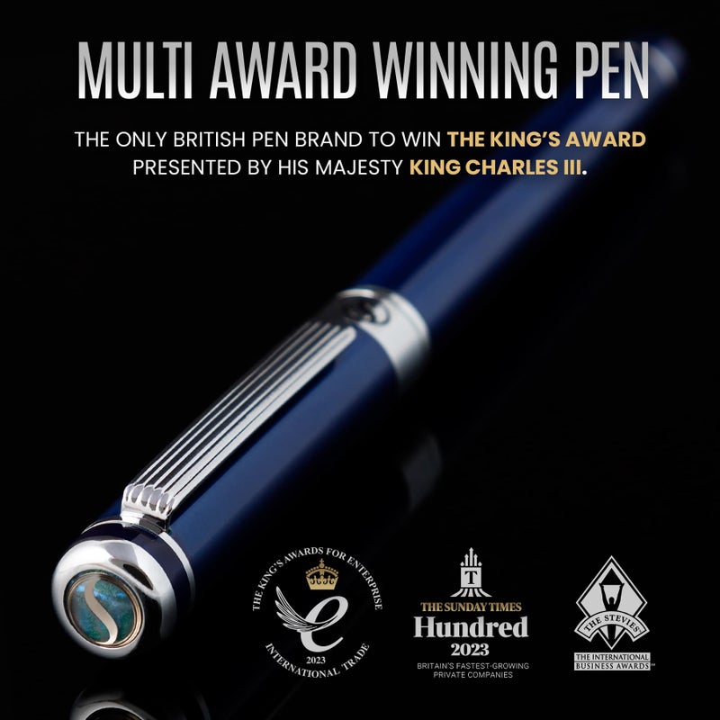 Scriveiner Midnight Blue Rollerball Pen - Stunning Blue Lacquer Luxury Pen, Chrome Finish, Schmidt Ink Refills, Men & Women, Professional, Executive Office, Nice Pen - Image 2