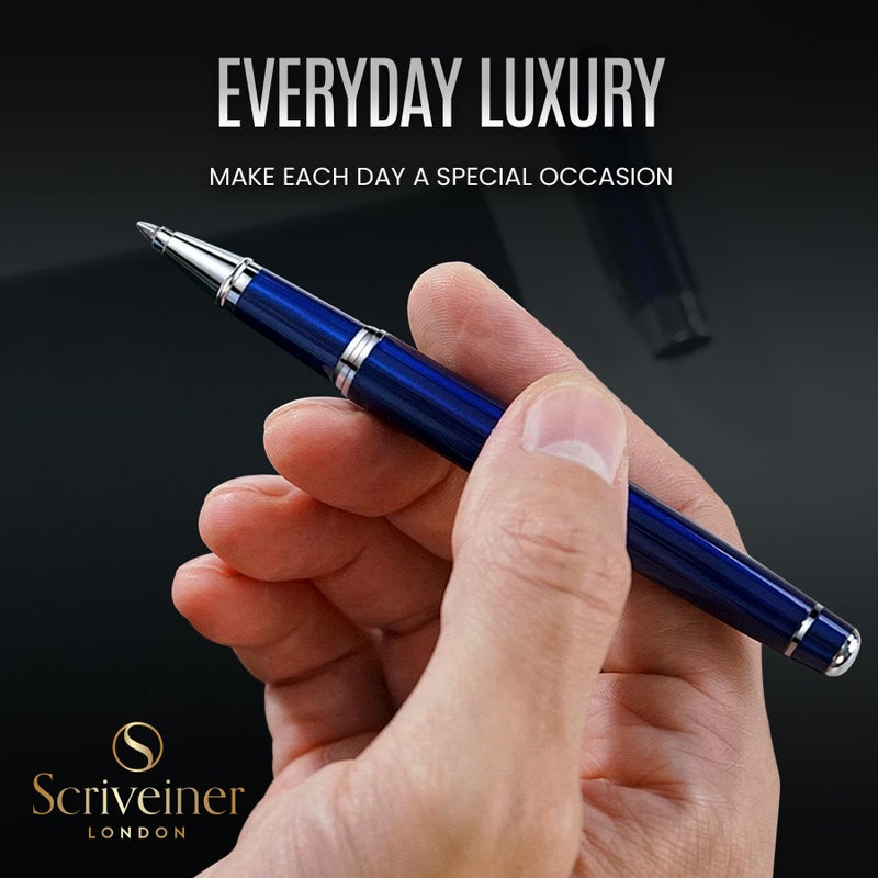Scriveiner Midnight Blue Rollerball Pen - Stunning Blue Lacquer Luxury Pen, Chrome Finish, Schmidt Ink Refills, Men & Women, Professional, Executive Office, Nice Pen - Image 5