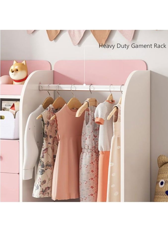 Generic Kids Wardrobe﻿ Kids Clothing Rack Freestanding Half-Open Clothes Rack Baby Storage Cabinet with 5 Drawer Wooden Wardrobe Closet with Hanging Rods Storage Cupboard for Bedrooms,Entrances（White）  - Image 5