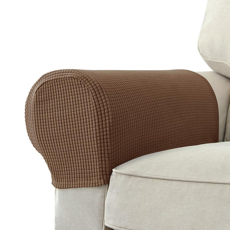 Chaexii Premium Polyester Sofa Arm Cover Scratch Resistant Protector Covers Washable Elastic Armrest Covers for SquareCurvedSloping Couch Armrests 2Pcs Dark Brown