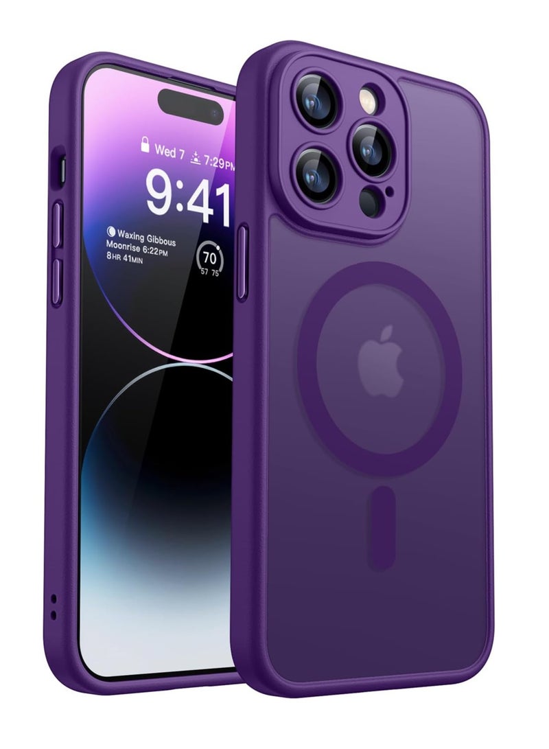 ESCASE Magnetic Cover for iPhone 14 Pro Max 6.7 Inch, MagSafe Compatible, Full Camera Protection, Translucent Matte Slim Protective Shockproof Case, Purple - Image 1