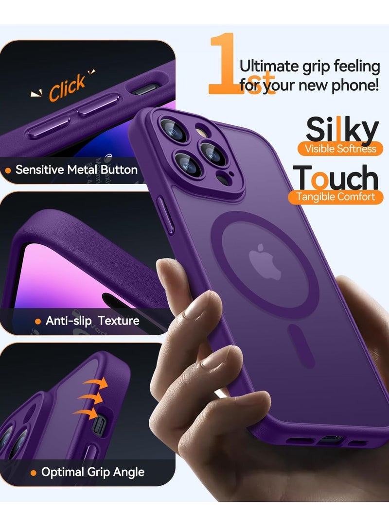 ESCASE Magnetic Cover for iPhone 14 Pro Max 6.7 Inch, MagSafe Compatible, Full Camera Protection, Translucent Matte Slim Protective Shockproof Case, Purple - Image 5