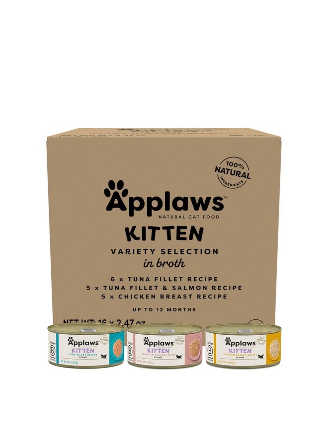 Applaws Natural Wet Cat Food in Broth, Limited Ingredient Canned Wet Cat Food, No Additives, Made with Natural Ingredients, Kitten Variety in Broth Cans (16 x 2.47oz Cans) - Image 1