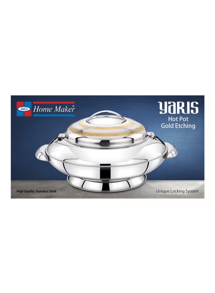 Homemaker Yaris Hotpot 1500ml – Premium Stainless Steel with Unique Locking Lid, Gold Etching & Silver Finish, Superior Heat Retention, Dishwasher & Hand Washable - Image 2