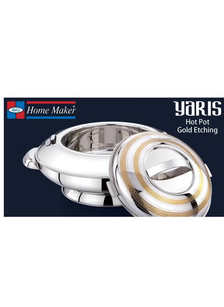 Homemaker Yaris Hotpot 1500ml – Premium Stainless Steel with Unique Locking Lid, Gold Etching & Silver Finish, Superior Heat Retention, Dishwasher & Hand Washable - Image 3