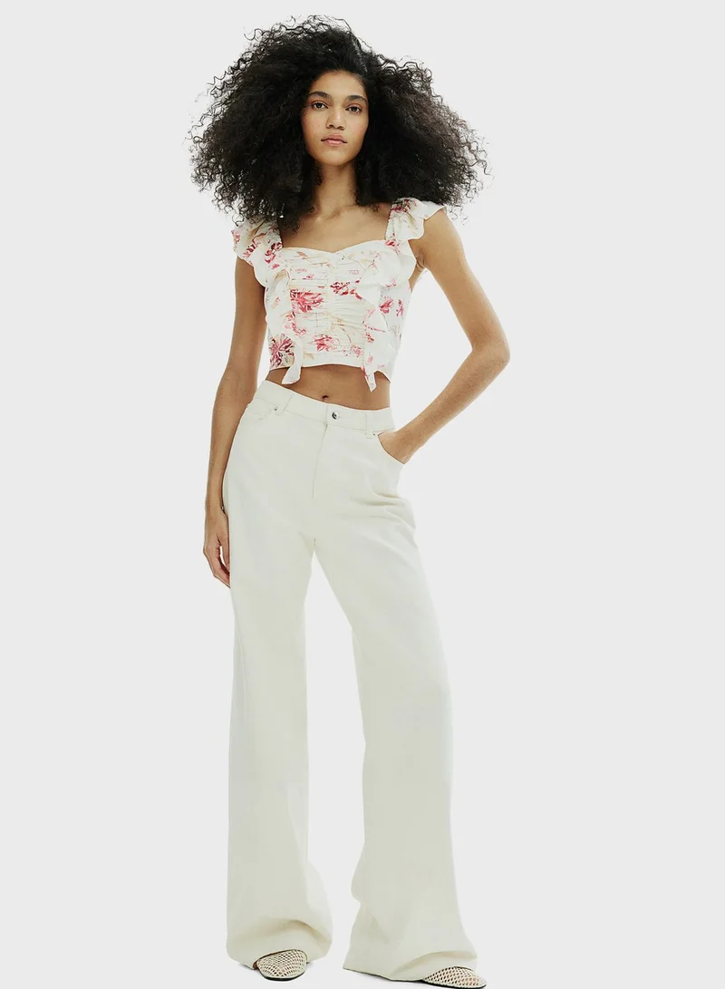 H&M Linen-Blend Cropped Blouse