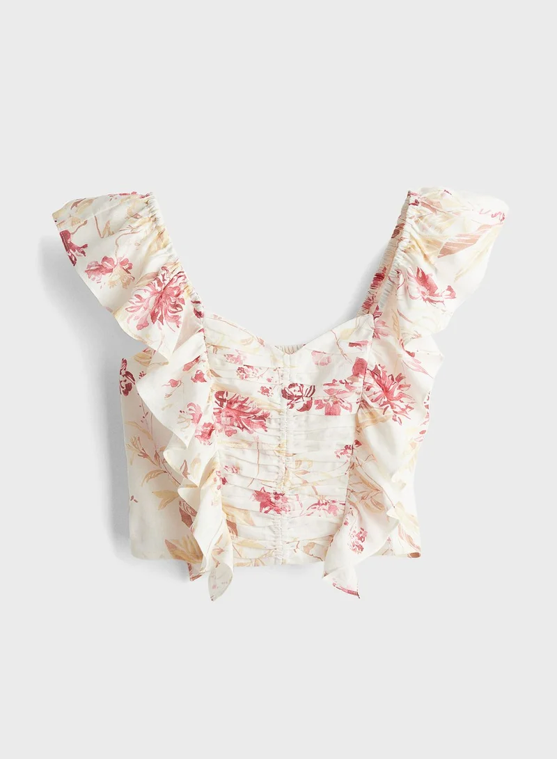 H&M Linen-Blend Cropped Blouse