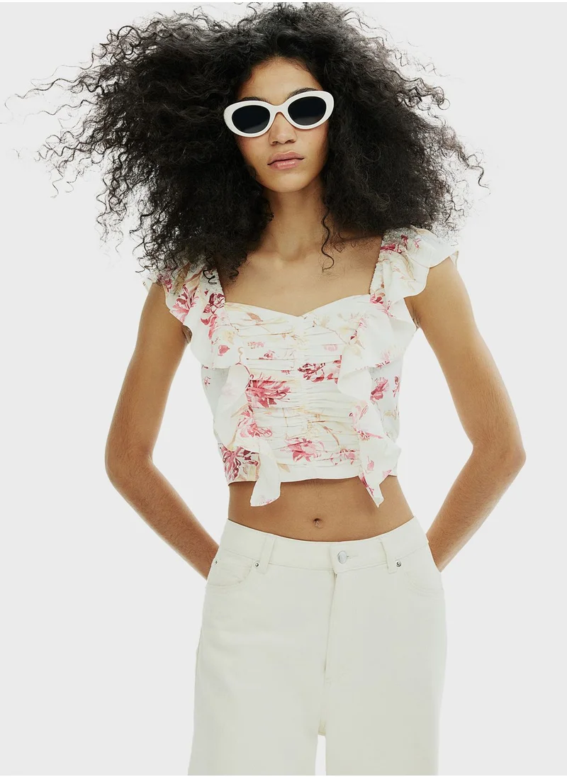 H&M Linen-Blend Cropped Blouse