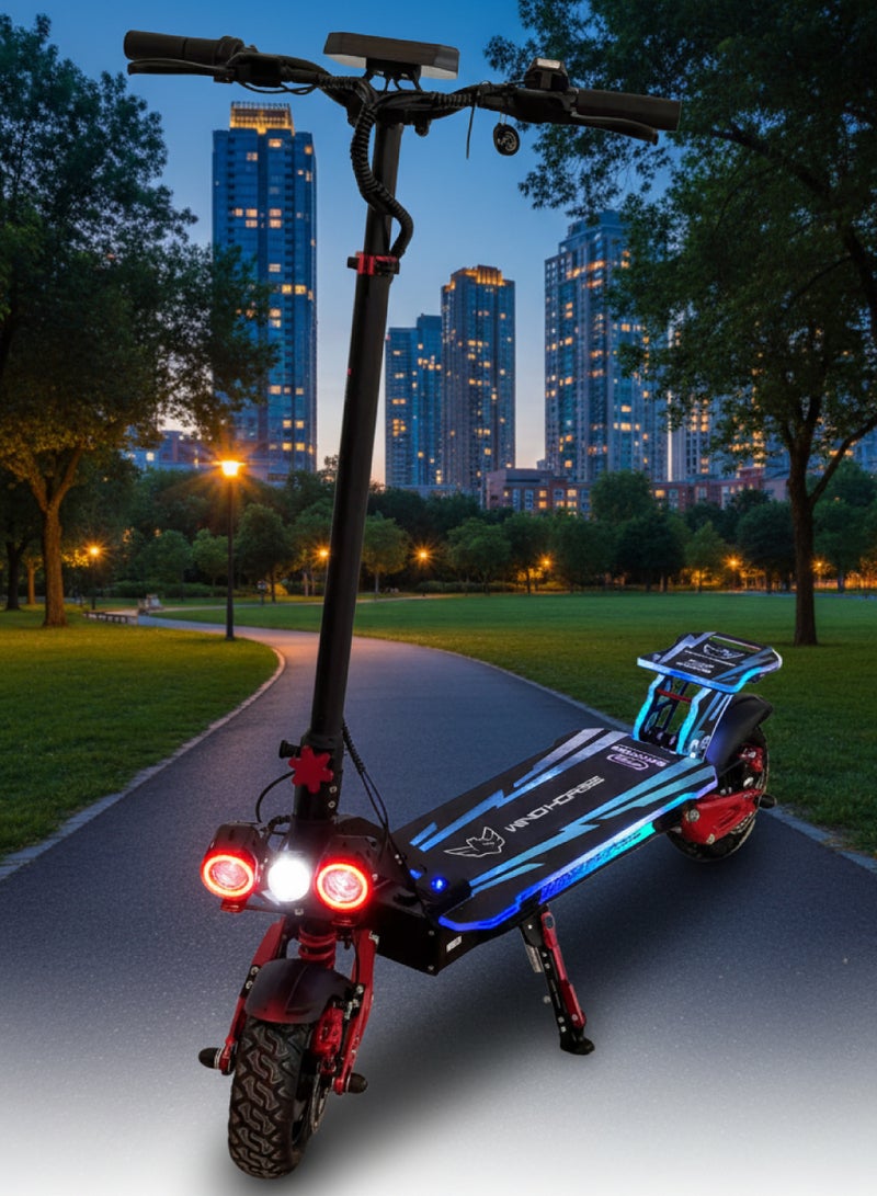 ويندهورس سكوتر ويندهورس H8 كهربائي قابل للطي بقوة 3600 واط بمحركين، بطارية 48 فولت 27 أمبير، سرعة تصل إلى 80 كم/س، مدى 65 كم، تعليق مزدوج، إطارات 10×3 بوصة، فرامل قرصية، شاشة LCD - Image 5