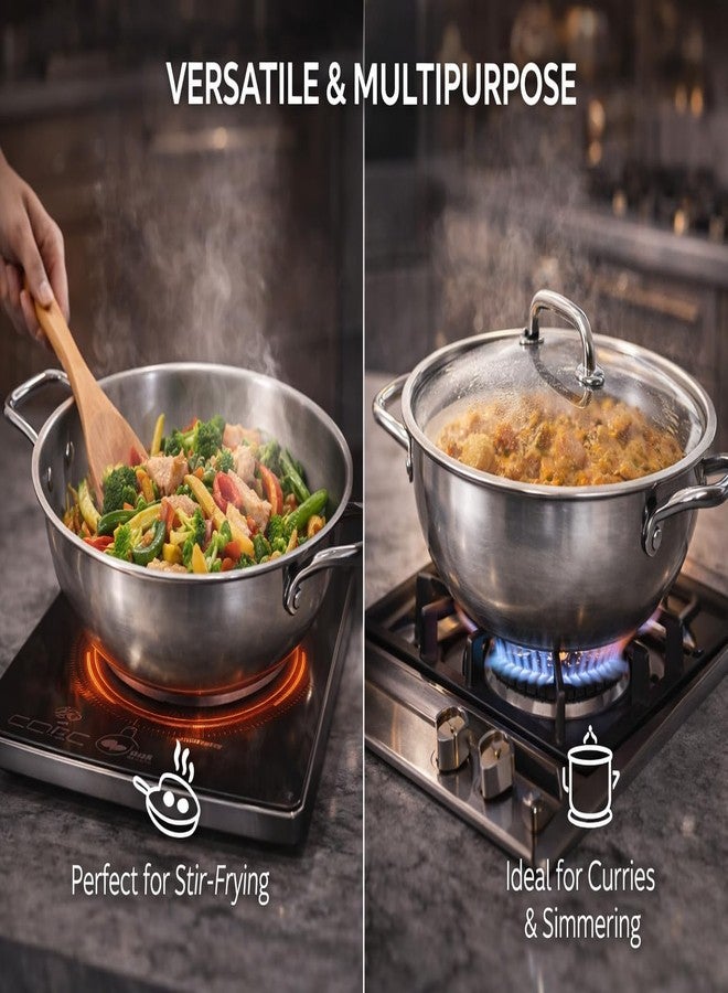 WEKTU Triply Stainless Steel Kadhai, 28 cm Diameter, 4.5 Litre Capacity, 3-Ply Construction with Aluminium Core, Induction Compatible - Image 5