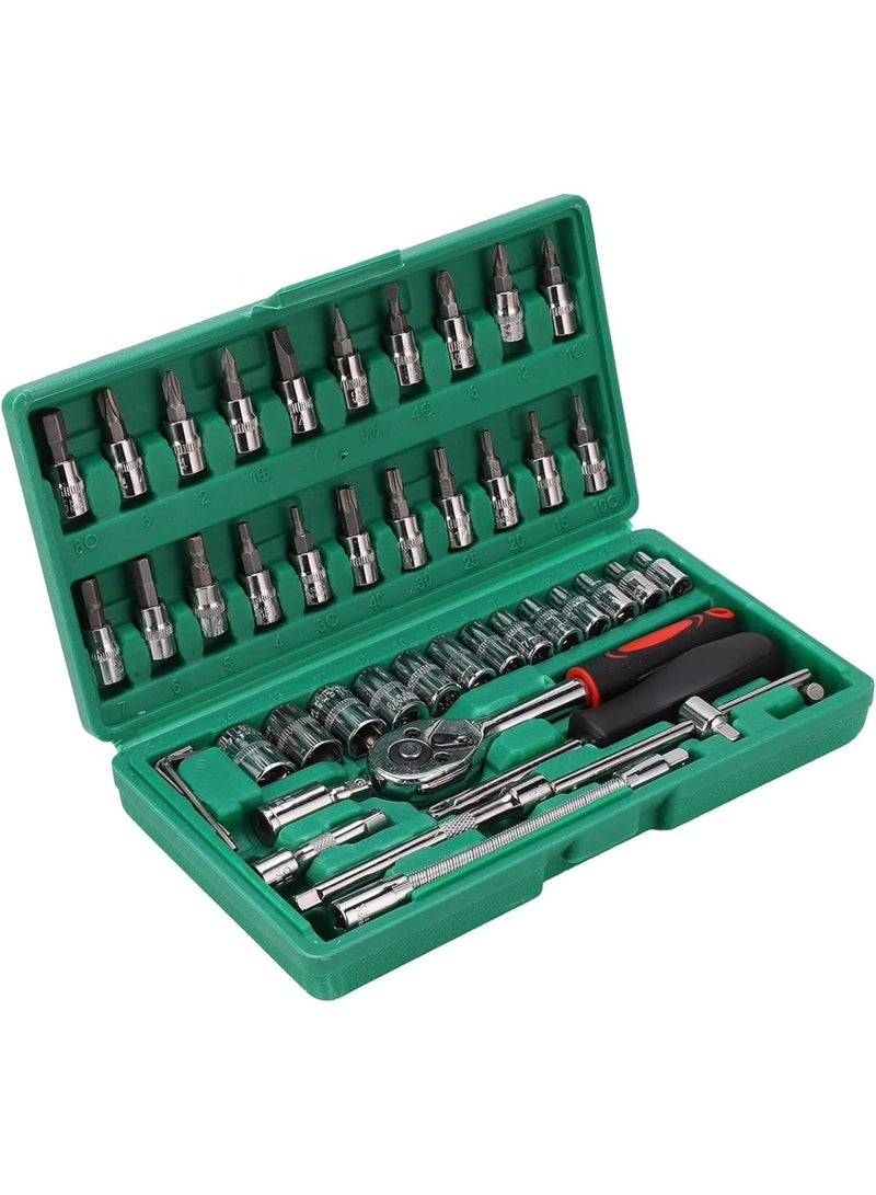 GGOOT 46Pcs Socket Bit Set Professional Car Repair Wrench Universal Tool Kit Box Carbon Steel Hardware for Automotive Maintenance and Household DIY Projects - Image 3
