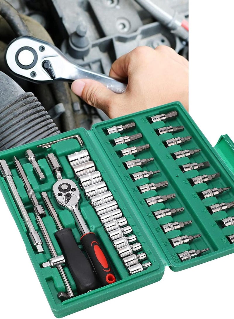 GGOOT 46Pcs Socket Bit Set Professional Car Repair Wrench Universal Tool Kit Box Carbon Steel Hardware for Automotive Maintenance and Household DIY Projects - Image 4