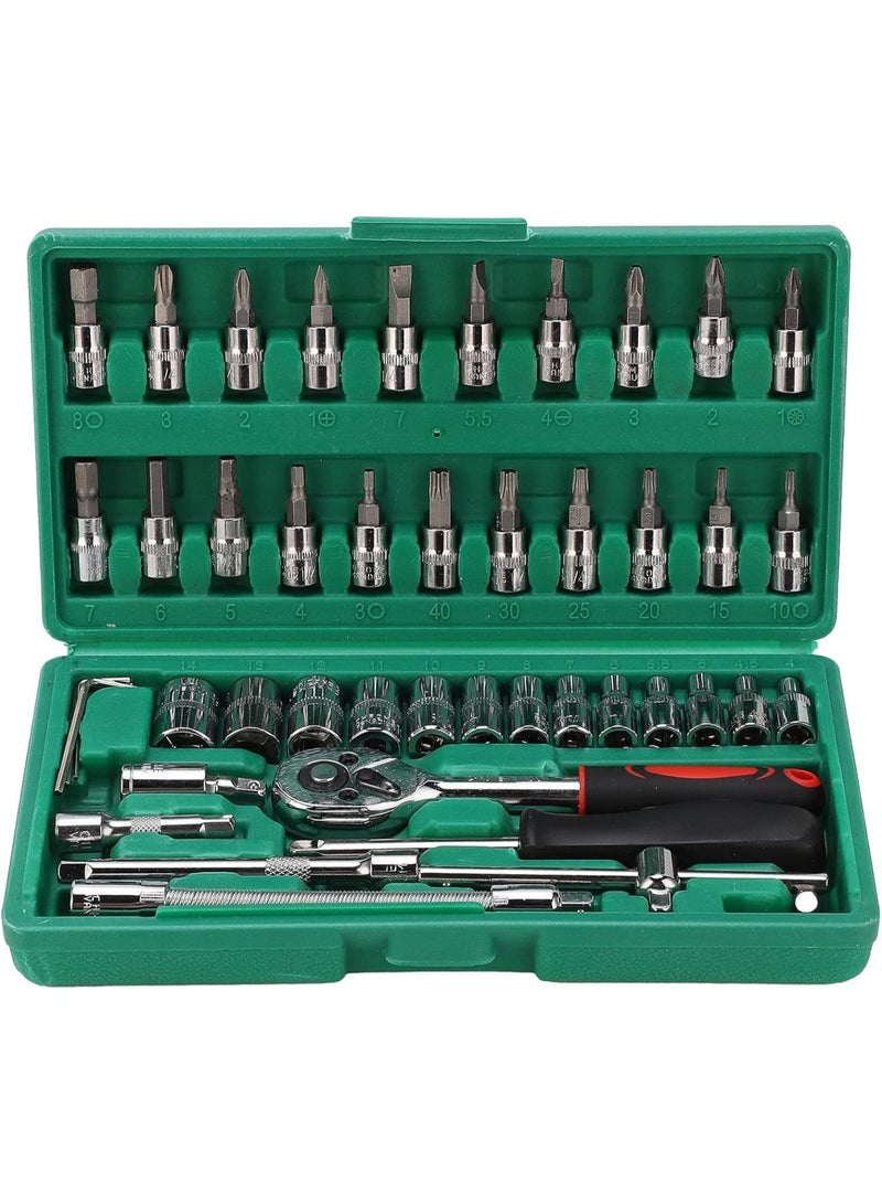 GGOOT 46Pcs Socket Bit Set Professional Car Repair Wrench Universal Tool Kit Box Carbon Steel Hardware for Automotive Maintenance and Household DIY Projects - Image 1