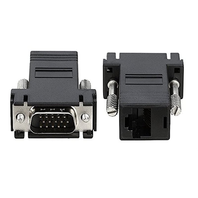 ATEVON VGA Male to RJ45 Extender Adapter Pack of 2, Black VGA to CAT5/CAT6 Ethernet Network Cable Converter Over LAN Extender for Long-Distance Video Transmission – Plug & Play - Image 2