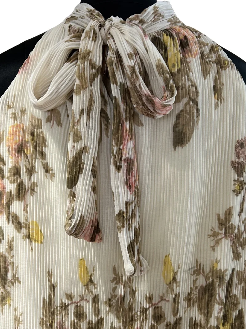 Outzidr  Beige Floral Print Halter Neck Sleeveless Top for Women | Best Price UAE