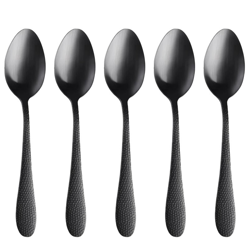 KitchEase 81 Hammered Charcoal Black Silverware Dinner Spoons 5Piece Premium Stainless Steel Flatware Set Dishwasher Safe Cutlery Set for Home Restaurant Gifting - Image 1