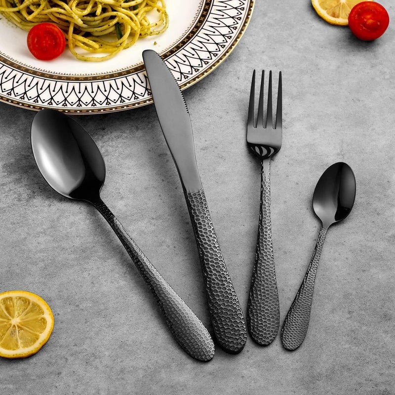 KitchEase 81 Hammered Charcoal Black Silverware Dinner Spoons 5Piece Premium Stainless Steel Flatware Set Dishwasher Safe Cutlery Set for Home Restaurant Gifting - Image 2