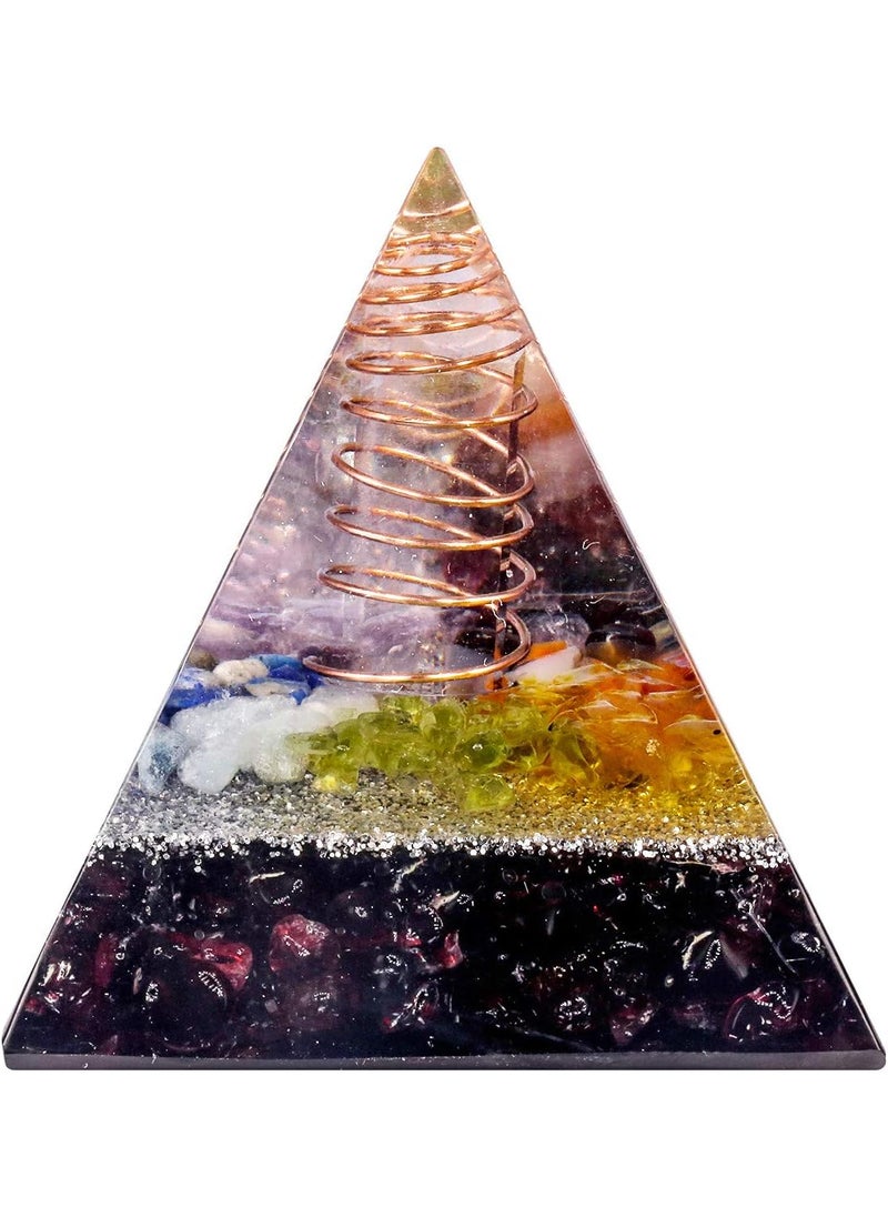 SUNYIK SUNYIK Chip Stone Orgone Pyramid, Healing Crystal Point Copper Energy Generator Protection Metaphysical Chakra Reiki 1.96", Garnet 