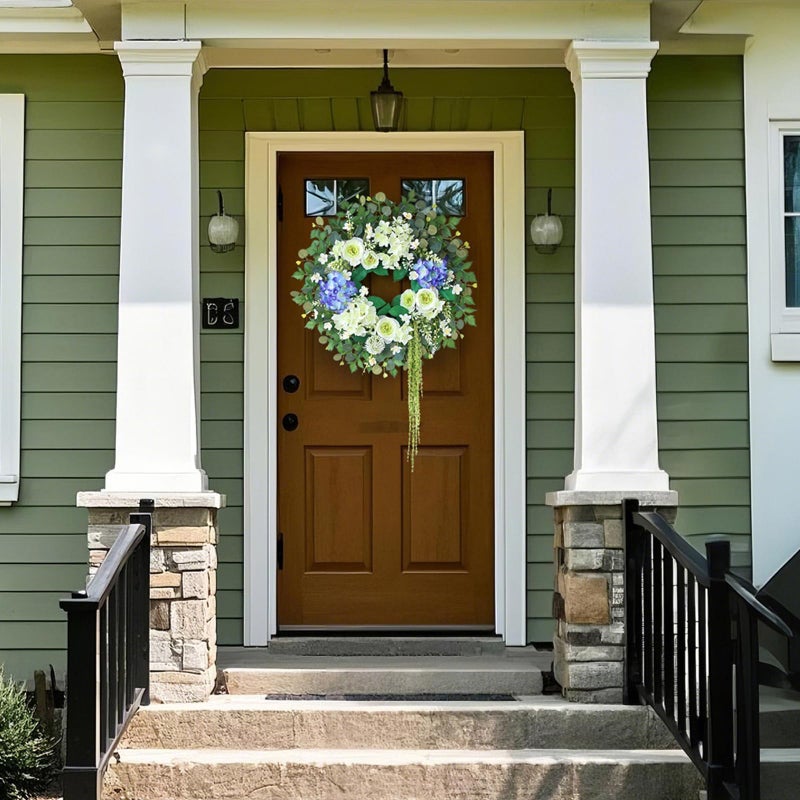 GLIDLION 26" Hydrangea & Eucalyptus Wreath for Front Door, Porch, Window - Large Artificial Silk Flowers Outdoor Wreath for Home, Farmhouse, Wedding Decor - Spring, Summer, All Seasons (White&Purple) - Image 2