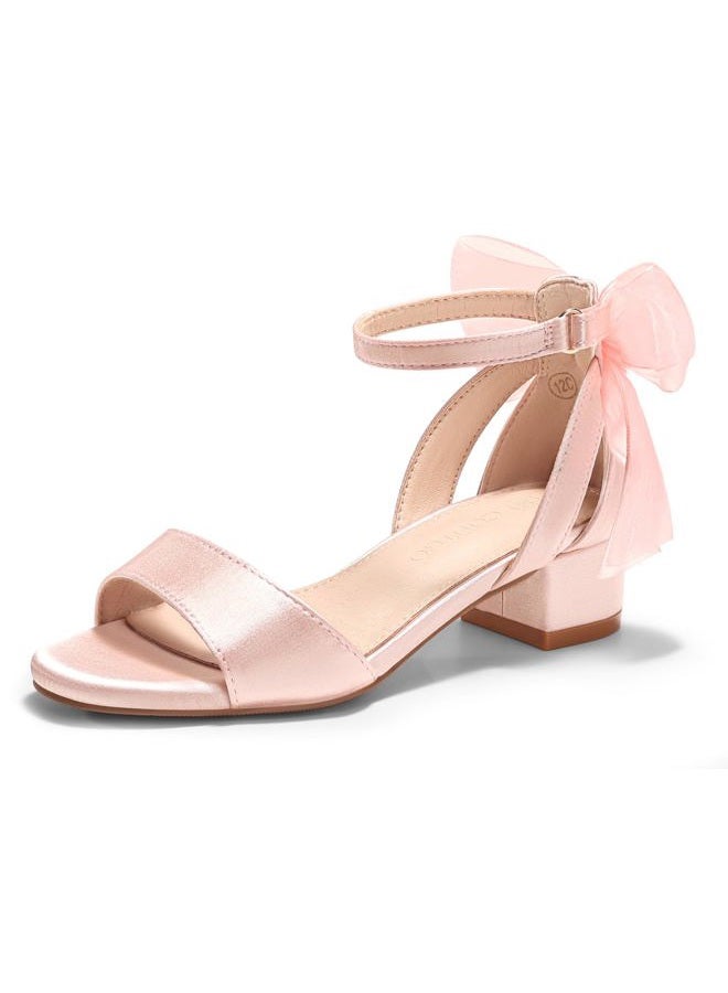 Coutgo Girls Dress Shoes Sandals Chunky Low Heels Bow Ankle Strap Flower Girl Wedding Party Shoes, Pink, 3 Little Kid - Image 1