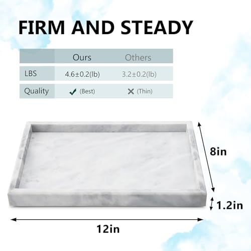 Zilukar Real Natural Marble Tray for Bathroom, Vanity, Kitchen and Desktop, Rectangle Genuine Marble Stone Tray for Jewelry, Cosmetics, Candles, Lotion, Perfume and Home Decor - Image 2