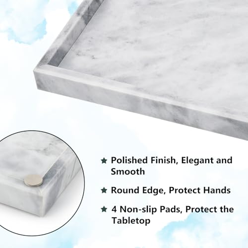 Zilukar Real Natural Marble Tray for Bathroom, Vanity, Kitchen and Desktop, Rectangle Genuine Marble Stone Tray for Jewelry, Cosmetics, Candles, Lotion, Perfume and Home Decor - Image 3