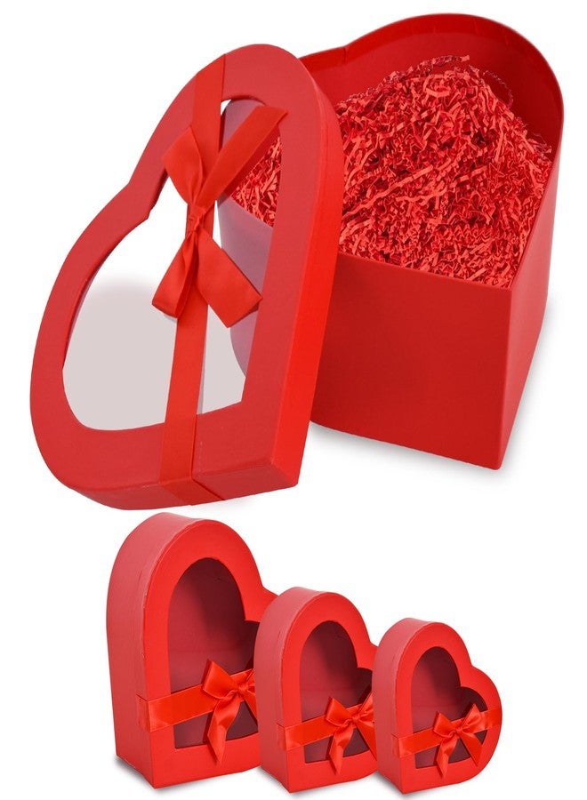 بيشيدا مجموعة بيشيدا من 3 علب هدايا على شكل قلب لعيد الأم، مثالية للزهور والشوكولاتة والفراولة، مع أغطية شفافة لحفظ الزهور - أحمر - Image 1