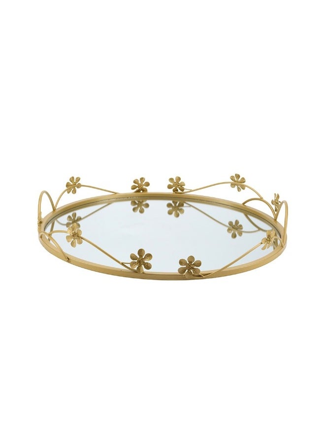 DANUBE HOME Danube Home Norwich Round Glass Tray - 45X45X7Cm Gold Stylish Leaf Decorative Tray For Home Decor & Accessories Metal + Glass Finish Perfect For Organizing Essentials & Displaying Favorite Items  - Image 1