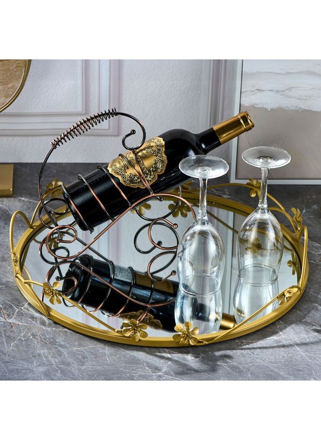 DANUBE HOME Danube Home Norwich Round Glass Tray - 45X45X7Cm Gold Stylish Leaf Decorative Tray For Home Decor & Accessories Metal + Glass Finish Perfect For Organizing Essentials & Displaying Favorite Items  - Image 2
