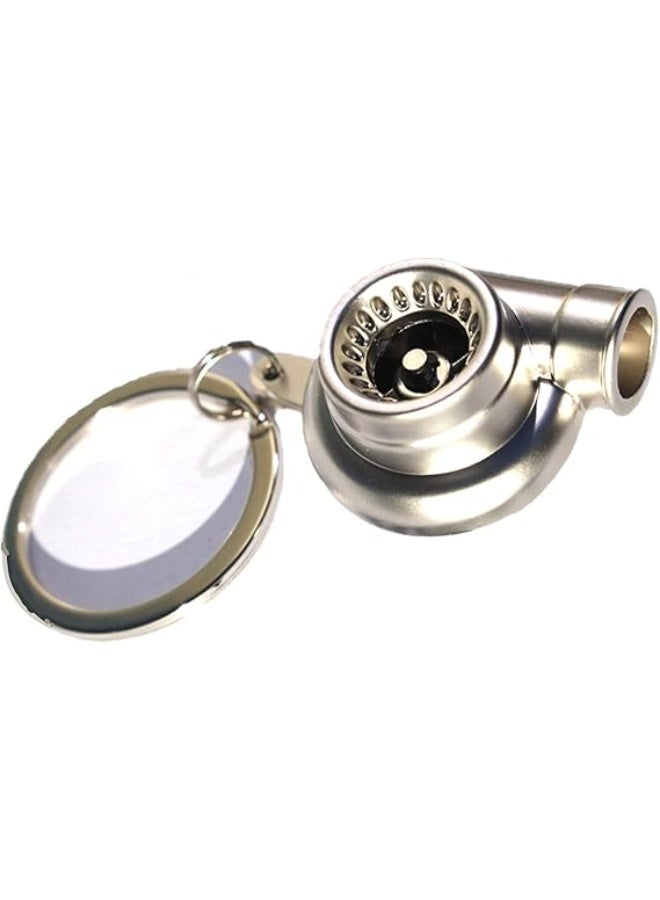 Metal Turbo Charger Keychain - Luxury Model for Car & Racing Enthusiasts - Silver/Chrome Tone - Image 1