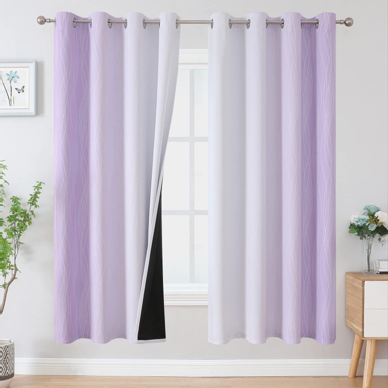 Estelar Textiler Lilac and Greyish White Gradient Blackout Curtains for Bedroom  Thermal Insulated Ombre Blackout Drapes  Room Darkening Energy Saving Curtains for Living Room 52Wx72L 2 Panels - Image 1