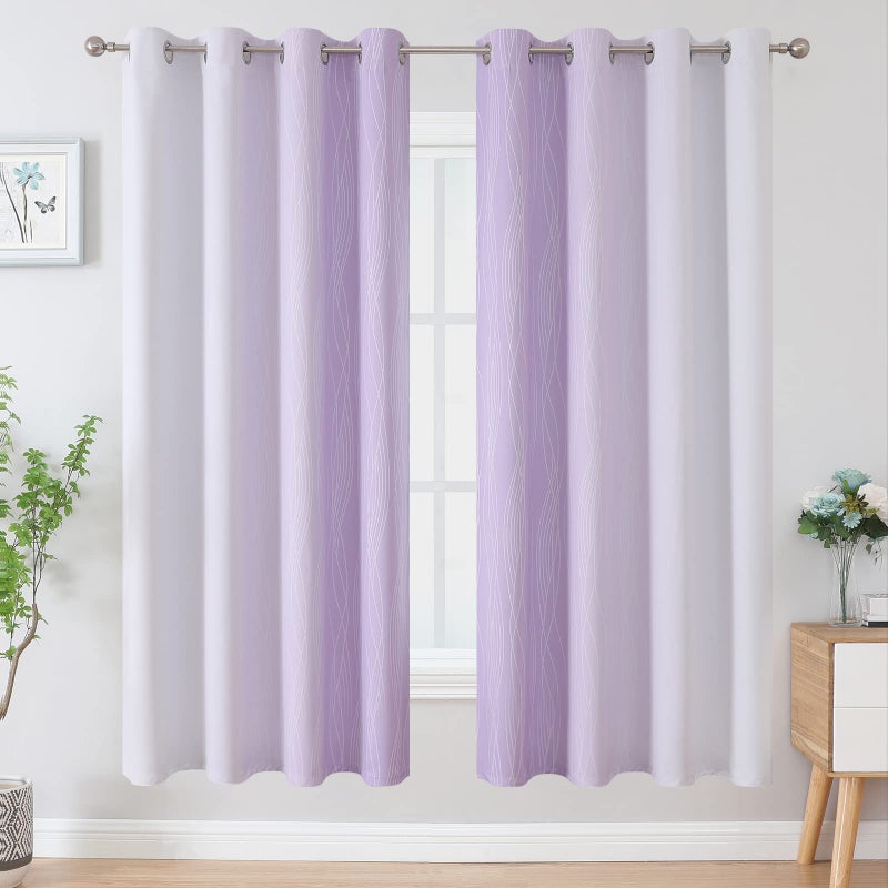 Estelar Textiler Lilac and Greyish White Gradient Blackout Curtains for Bedroom  Thermal Insulated Ombre Blackout Drapes  Room Darkening Energy Saving Curtains for Living Room 52Wx72L 2 Panels - Image 2