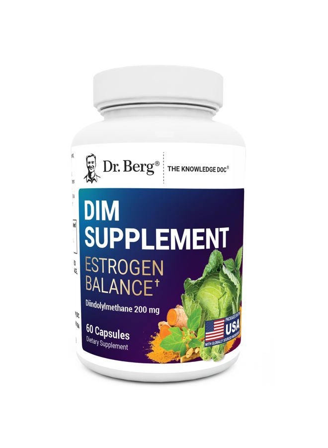 Dr. Berg Nutritionals Dr. Berg DIM Supplement Estrogen Balance - Original Estrogen Supplement for Women with Diindolylmethane for Menstrual Symptoms & Menopause Relief & Black Pepper for Enhanced Absorption - 60 Capsules - Image 1