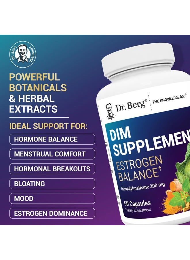 Dr. Berg Nutritionals Dr. Berg DIM Supplement Estrogen Balance - Original Estrogen Supplement for Women with Diindolylmethane for Menstrual Symptoms & Menopause Relief & Black Pepper for Enhanced Absorption - 60 Capsules - Image 3