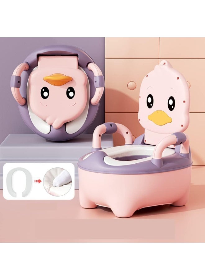 Soofam Baby Potty Training Seat,Portable Potty Toilet Trainer with Handles,Toddler Kids Potty Chair with High Back Support & Lid Removable Potty Pot, Baby toilet for Toddler Baby Kids (Pink) - Image 1