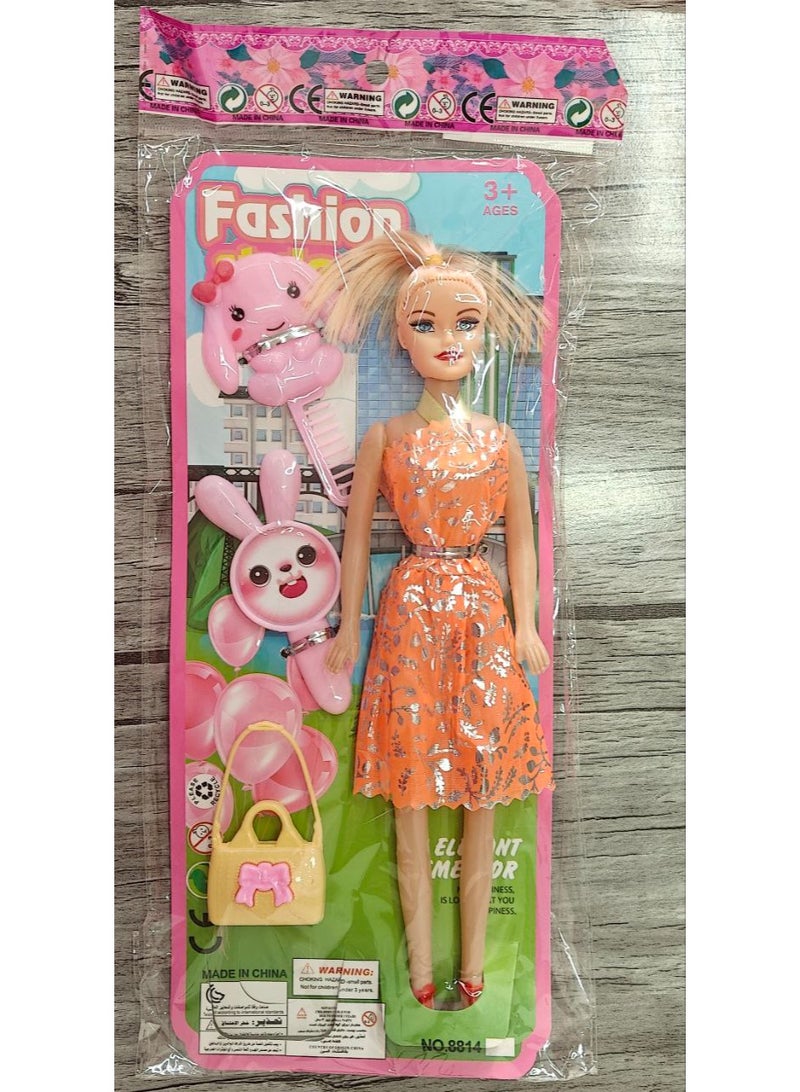 Fashion Doll Toy for Girls with Dress-Up Outfit, Hair Styling Doll with Comb/Brush Accessories and Mini Handbag, Pretend Play Gift for Kids Ages 3+