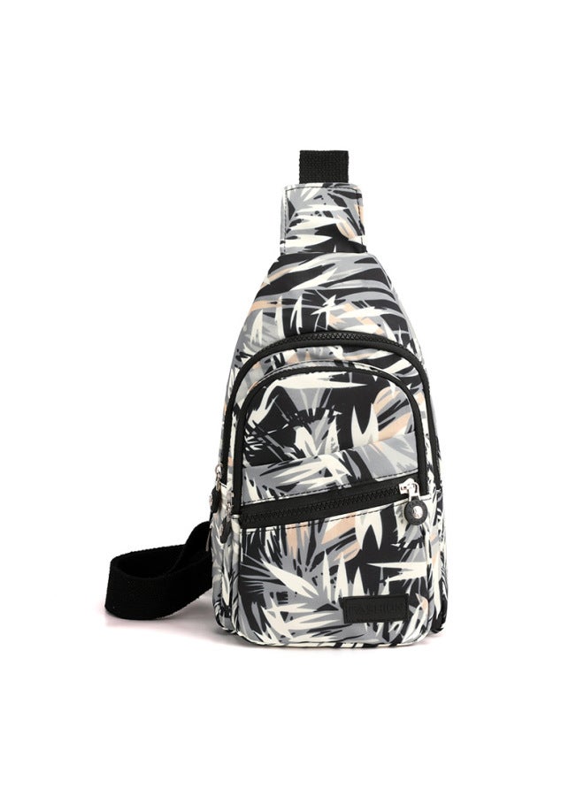 Chest Bag Women's Casual Travel Shoulder Bag Lightweight Nylon Cloth Bag Fashion Korean Style Chest Bag Messenger Bag Backpack-Color:Tropical Plants - Image 1