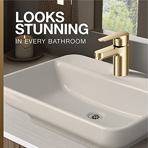 KOHLER July Comfort-Height Basin Mixer, Single Control Lav Faucet, Without Drain (Vibrant French Gold Finish) - Image 3
