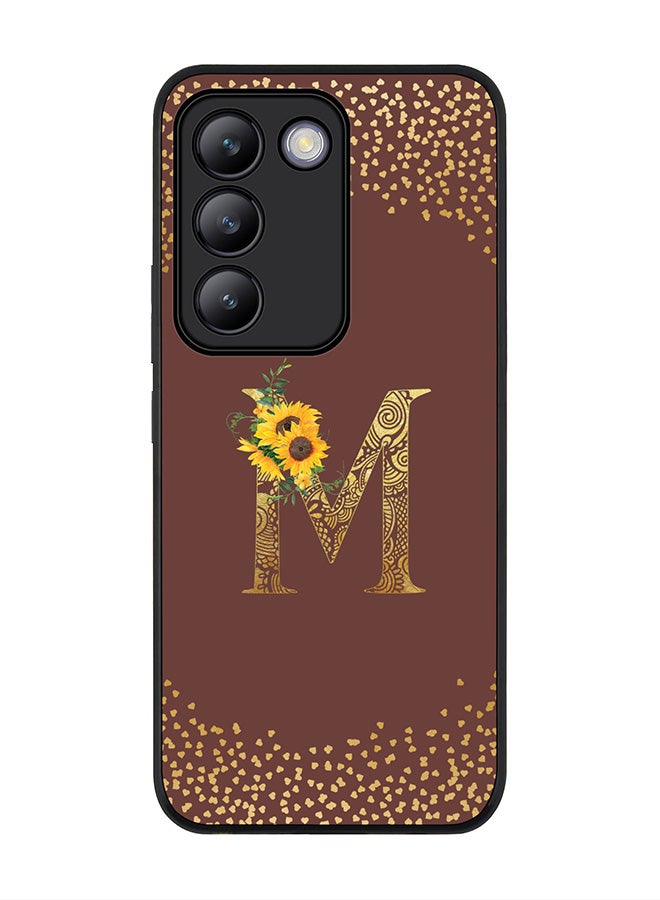 Stylizedd Rugged Black edge case for Vivo V30 Lite 5G, Flexible Cover -  Custom Monogram Initial Letter Mandala Floral Pattern Alphabet - M  (Brown ) - Image 1