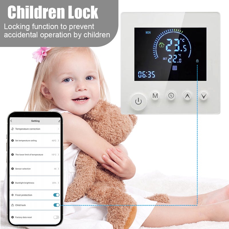 Tuya Smart WiFi Wall Thermostat Programmable Remote Control NTC Sensor LCD Display Touch Button Electric Heating Warm Floor Underfloor Digital Thermoregulator Temperature Controller for Home Room - Image 2