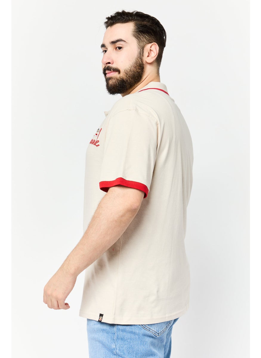 Paul Frank Men Regular Fit Brand Logo Short Sleeves Polo Shirt, Beige  - Image 4